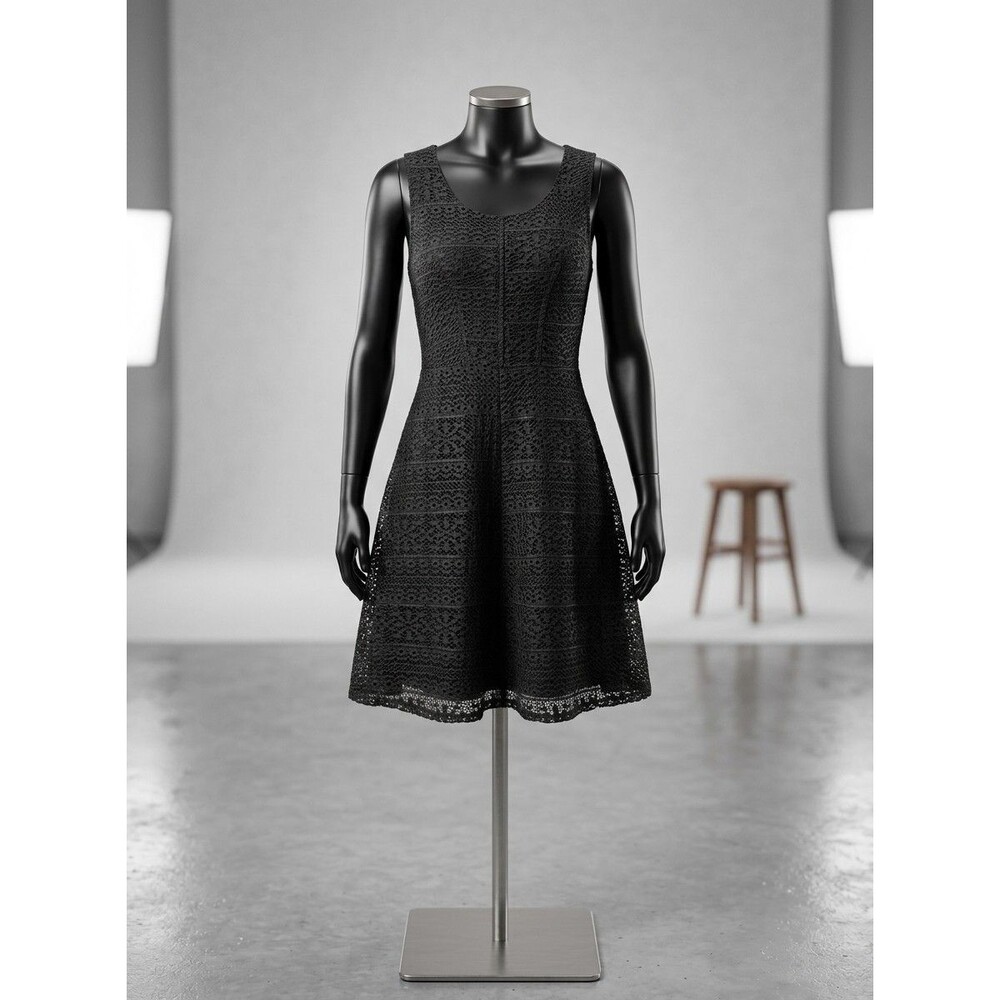 Notations Petite Small Dress Black Lace Overlay Sleeveless Fit Flare Lined Mini